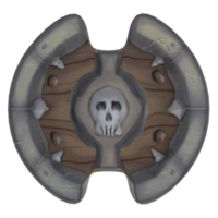 a skull and bones on a wooden shield png