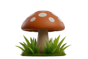 Red mushroom with grass high quality 3d render png