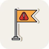 Warning Flag Line Filled White Shadow Icon vector