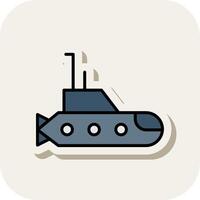 Submarine Line Filled White Shadow Icon vector