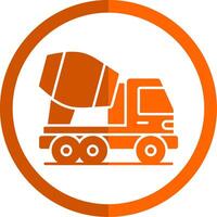 hormigón mezclador camión glifo naranja circulo icono vector