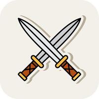 Two Swords Line Filled White Shadow Icon vector