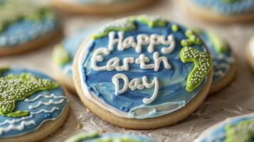 Earth Shaped cookies with blue and green icing photo