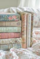 classic hardcover books with beautiful pastel covers photo