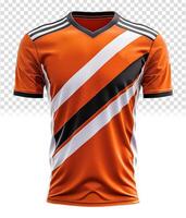 orange sports t-shirt with black and white abstract pattern front view, photo