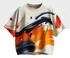 t-shirt template with colorful abstract patterns, front view, photo