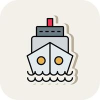 Ship Line Filled White Shadow Icon vector