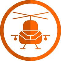 militar helicóptero glifo naranja circulo icono vector