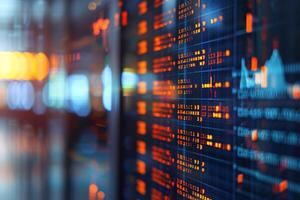 Closeup of financial stock market data with graphical representation showing market trends and analysis photo