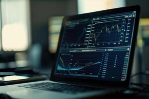 Closeup of financial stock market data with graphical representation showing market trends and analysis photo