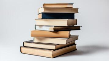 Stack of new books and diaries in a white minimal background photo