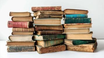 Pile of old books and documents in a minimal background photo