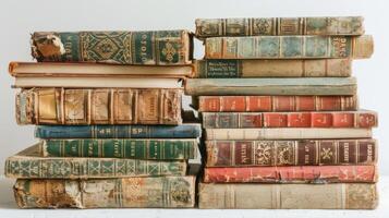 Pile of old books and documents in a minimal background photo