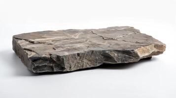 Elegant Slate Rock Slab Isolated on White, Ideal for Rustic Kitchen Counters and Natural Stone Displays photo