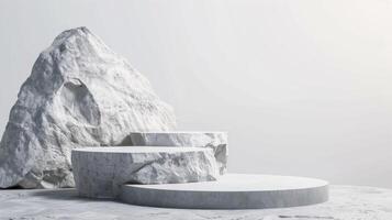 Sculptural Stone and Concrete Podiums for Product Display in an Artistic and Minimalist Setting photo