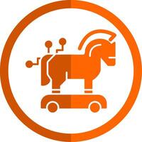 troyano caballo glifo naranja circulo icono vector