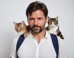 The man is a cat lover. photo