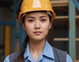 Architect in a hard hat at work. photo