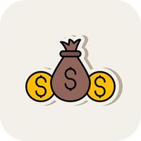 Money Bag Line Filled White Shadow Icon vector