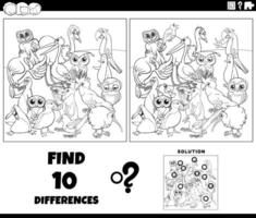 differences activity with cartoon birds coloring page vector