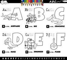 letras del alfabeto de dibujos animados educativos establecidos de la página a color de la a la f vector