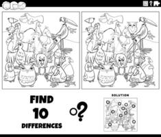 differences activity with cartoon birds coloring page vector