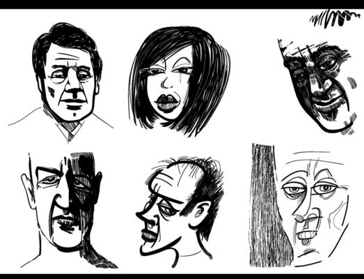 people caricatures or drawings artistic cartoon illustrations set