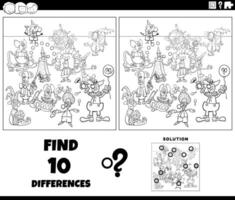 differences activity with cartoon clowns coloring page vector