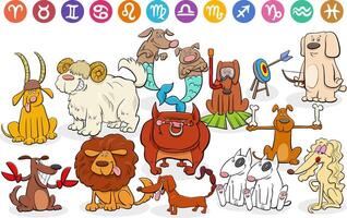 cartoon dogs animal characters as zodiac signs vector