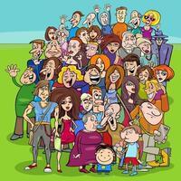 many funny cartoon people characters in the crowd vector