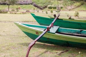 Old wooden boat in the dry tide photo