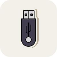 Pen Drive Line Filled White Shadow Icon vector