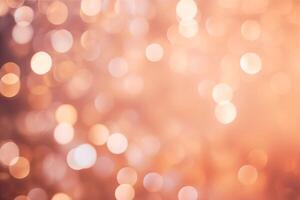 Blurred bokeh magical background. Tender peach fuzz gradient, shimmer confetti pattern, abstract christmas and new year holidays mood. Festive rose luminous background. photo