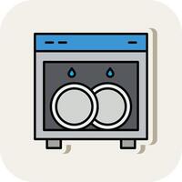 Dish Washing Line Filled White Shadow Icon vector