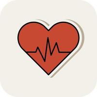 Heart Beat Line Filled White Shadow Icon vector