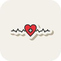 Heartbeat Line Filled White Shadow Icon vector