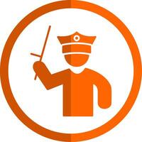 Policeman Holding Stick Glyph Orange Circle Icon vector