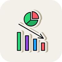 Pie Chart Line Filled White Shadow Icon vector