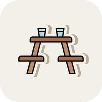 Picnic Table Line Filled White Shadow Icon vector