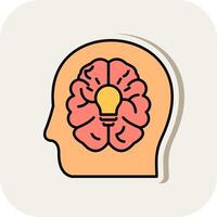 Brain Line Filled White Shadow Icon vector