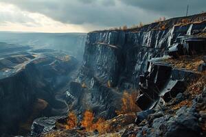 A huge abandoned coal mine. Generated by artificial intelligence photo