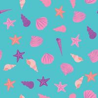 Seamless pattern with starfish, corals, pearls and seashells. background with marine theme. vector