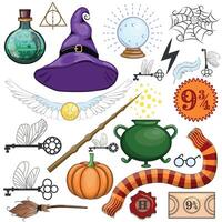 Halloween sorcery and magic items, game assets. potion bottle, lantern, skull, candle vector