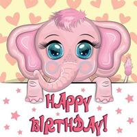 Happy birthday cards with animals. Cute hero with beautiful eyes vector