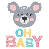 Cute face of an animal with lettering. Childish print for nursery in a Scandinavian style. baby posters, cards, clothes vector