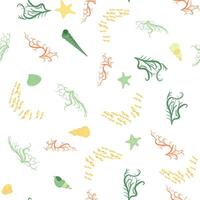 Seamless pattern with starfish, corals, pearls and seashells. background with marine theme. vector