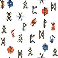 Hand drawn runic letters seamless pattern with elemental symbols. Magic signs and symbols of Scandinavian culture vector