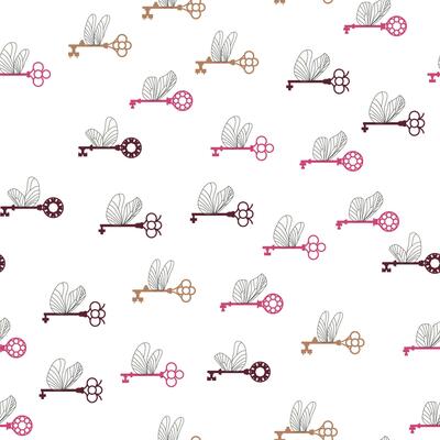 Seamless pattern with magic keys with wings. .