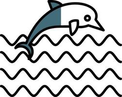 delfín lleno medio cortar icono vector