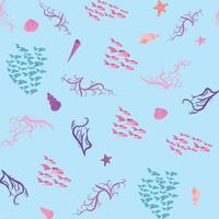 Seamless pattern with starfish, corals, pearls and seashells. background with marine theme. vector